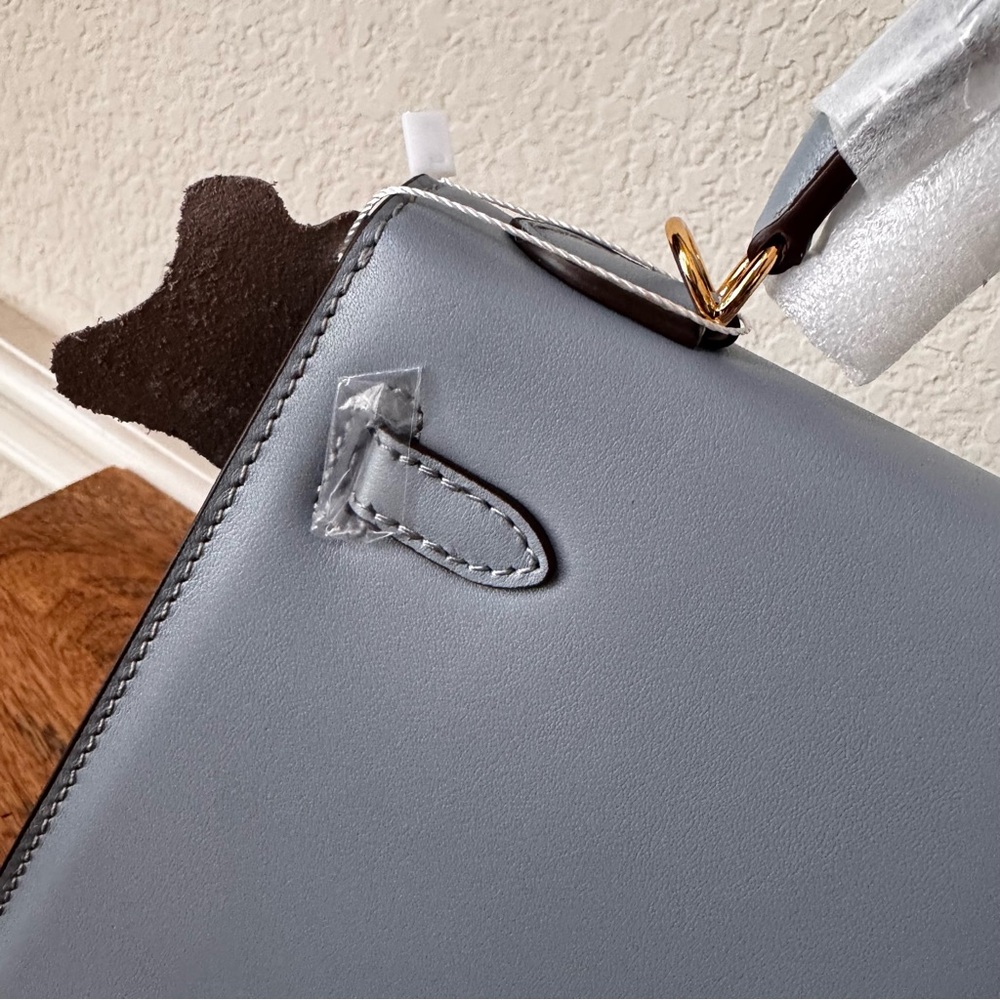 LEATHER INSIDE & OUT | Light Blue Mini 25 Sellier KL Top Handle w/ Gold HW S17 - Picture 7 of 13